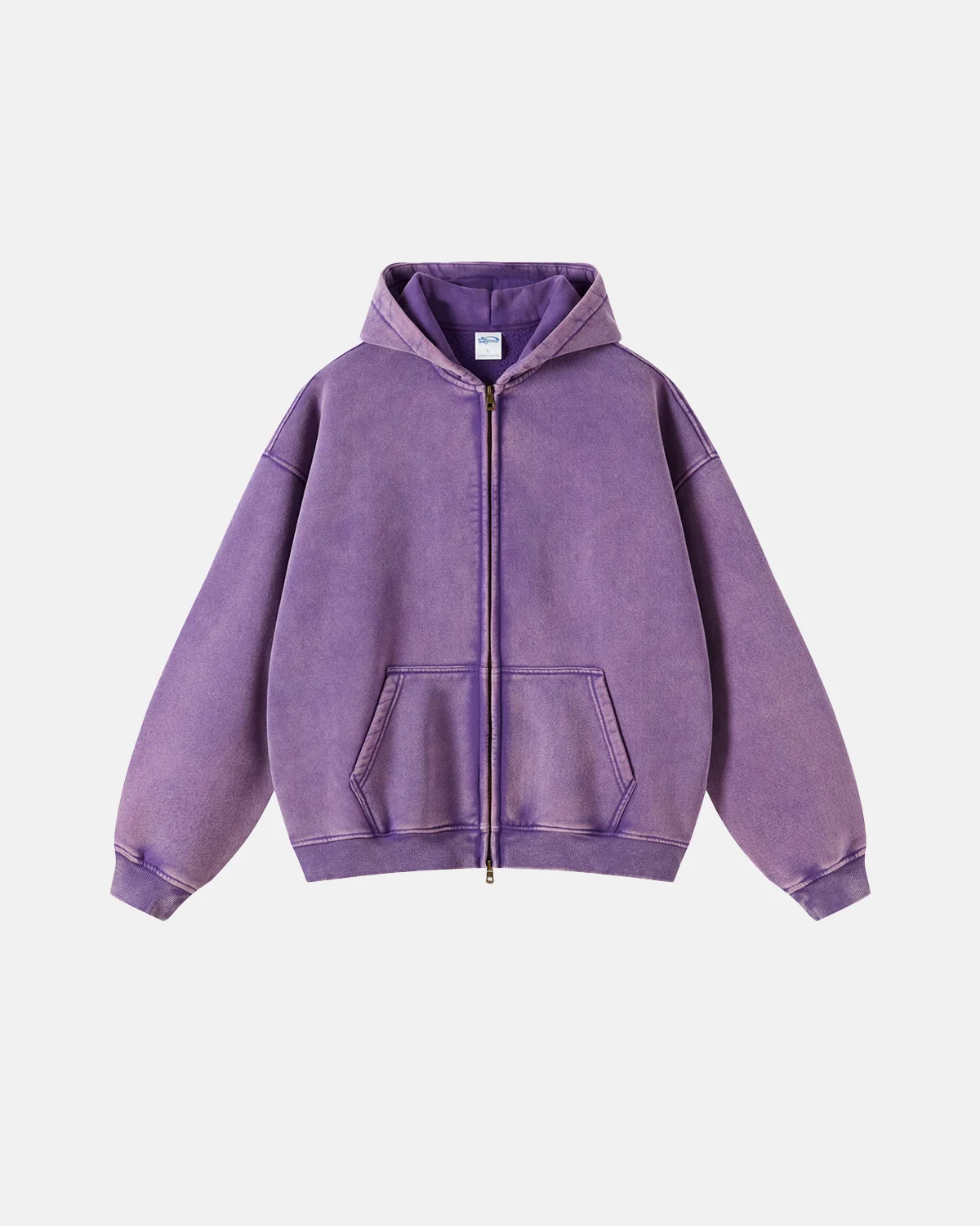 INFLATION Washed Distressed Fleece Zip Up Hoodies - Image 15