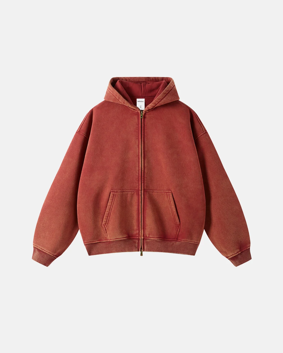 INFLATION Washed Distressed Fleece Zip Up Hoodies - Image 20