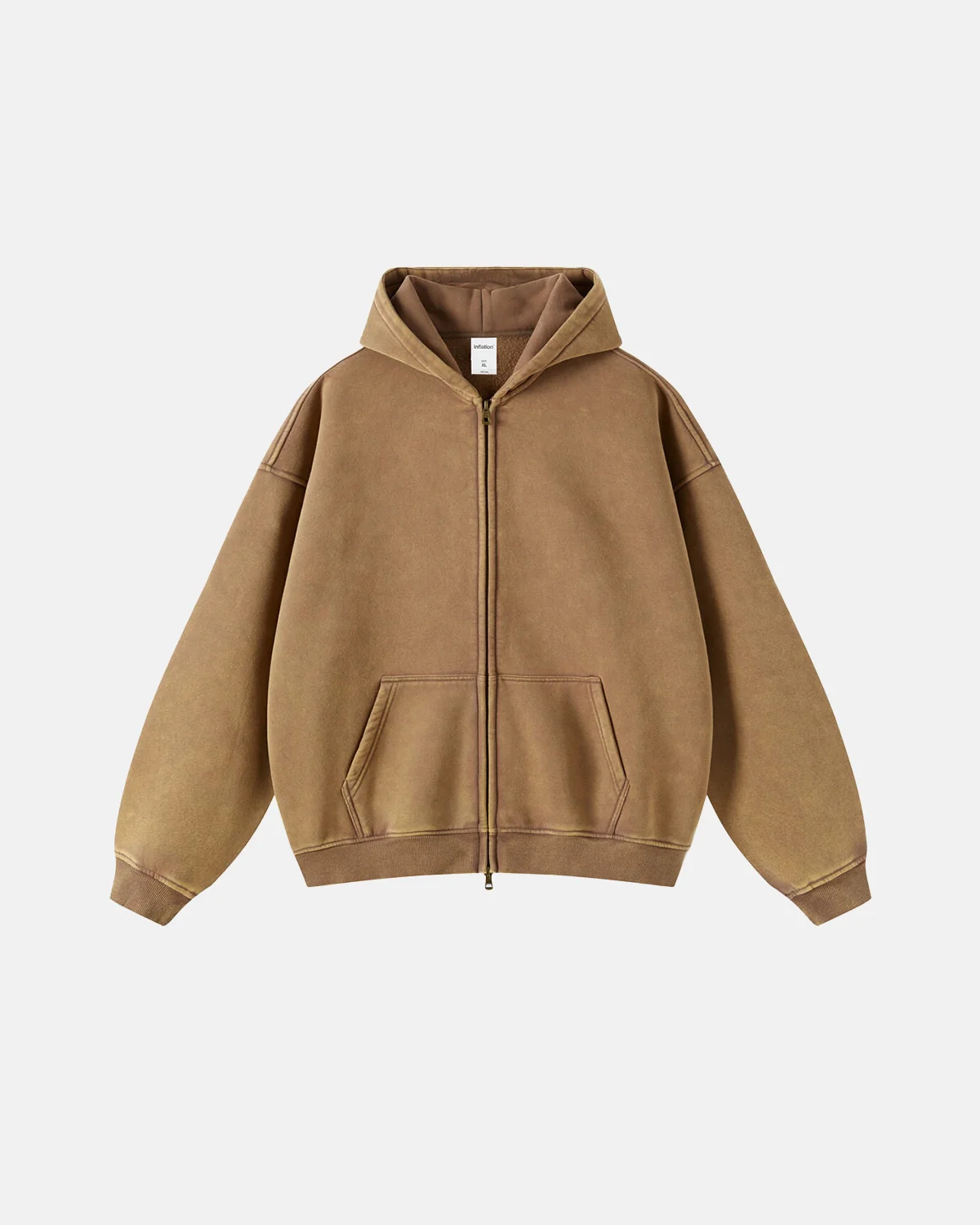 INFLATION Washed Distressed Fleece Zip Up Hoodies - Image 21