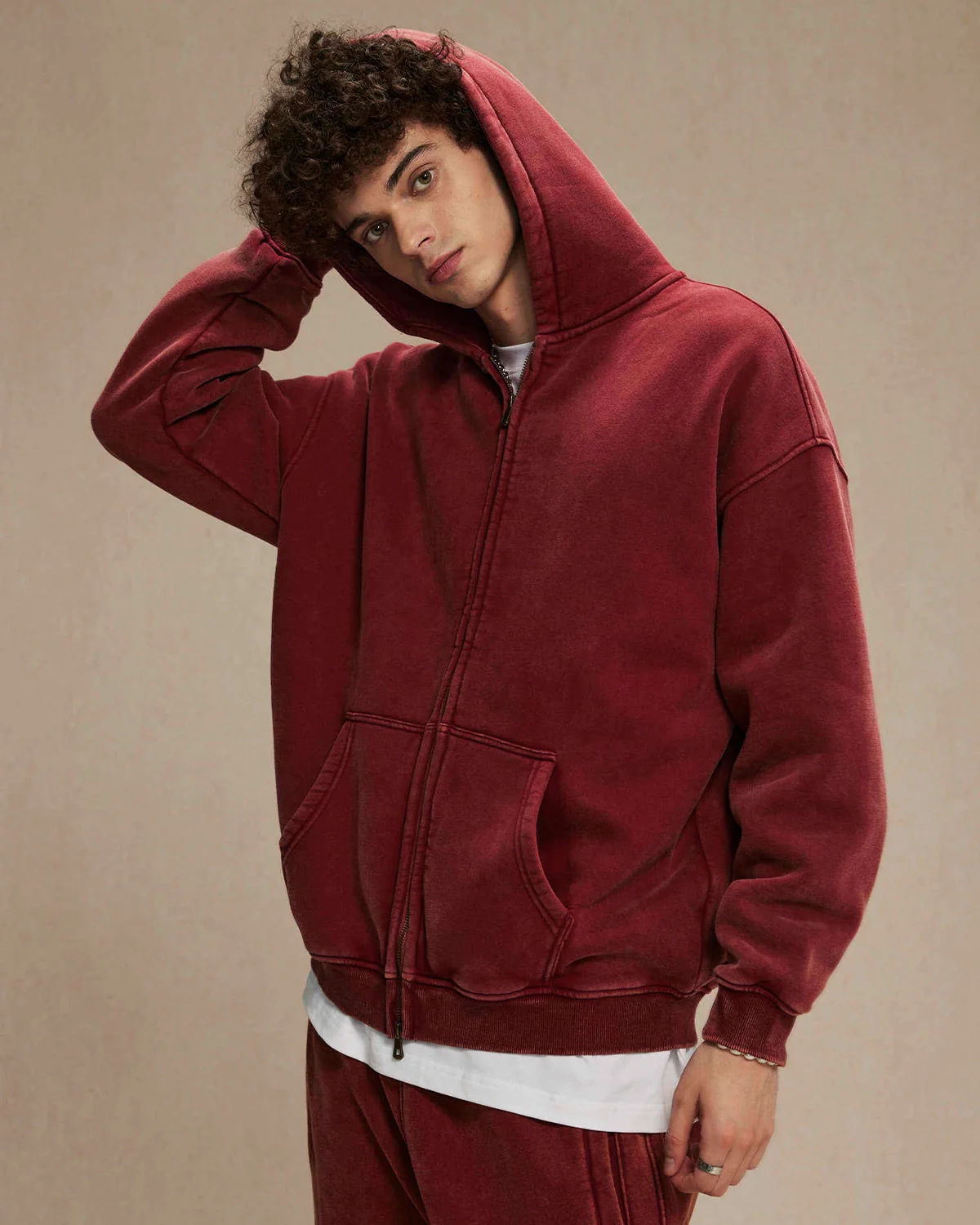 INFLATION Washed Distressed Fleece Zip Up Hoodies - Image 29