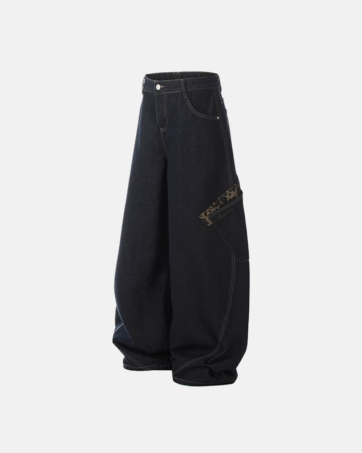 Leopard Patchwork Barrel Jeans | Inflation Streetwear - Image 3